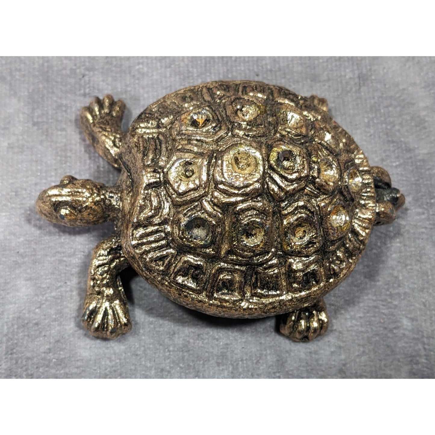 Vintage Gold Tone Hinged Figural Turtle Trinket Box