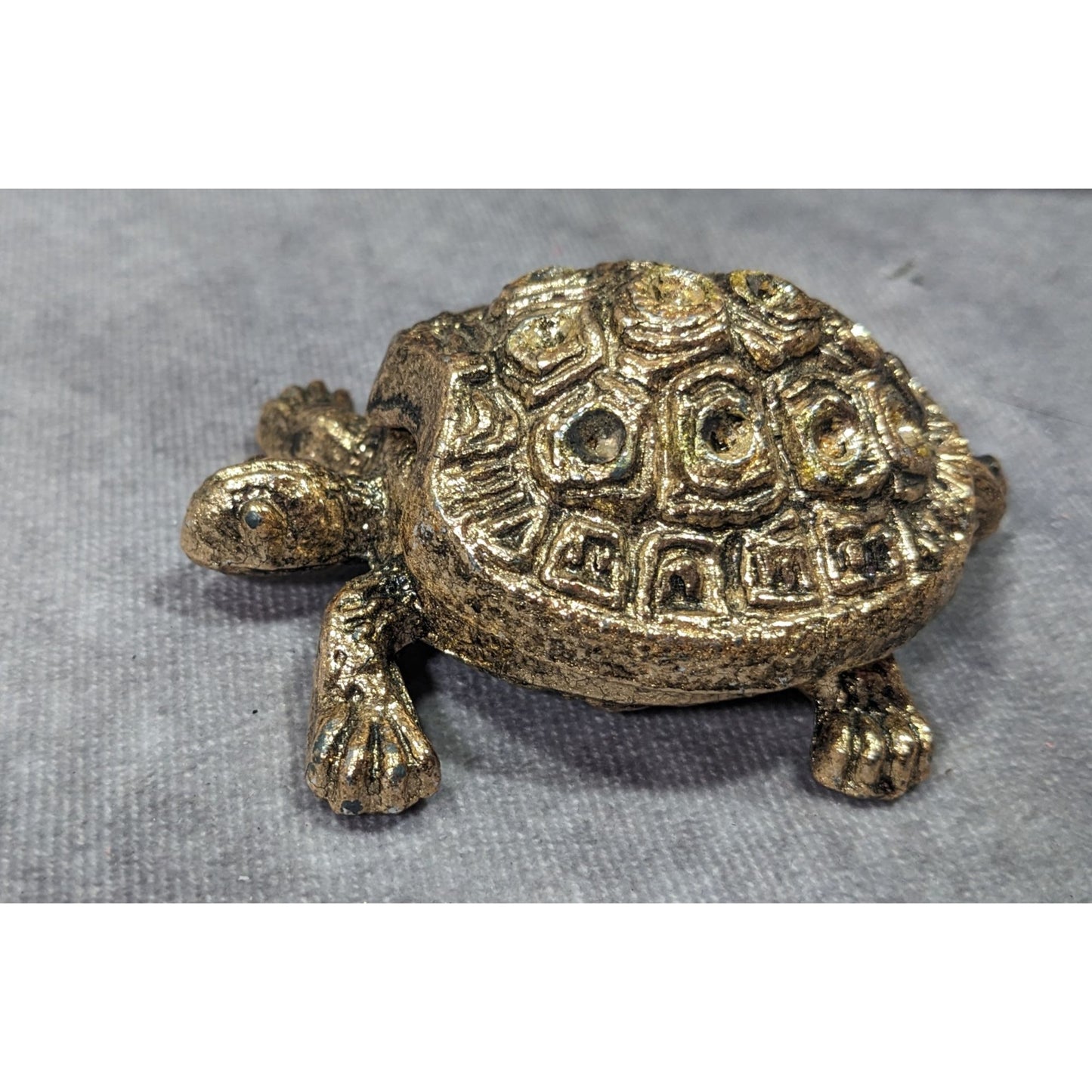 Vintage Gold Tone Hinged Figural Turtle Trinket Box