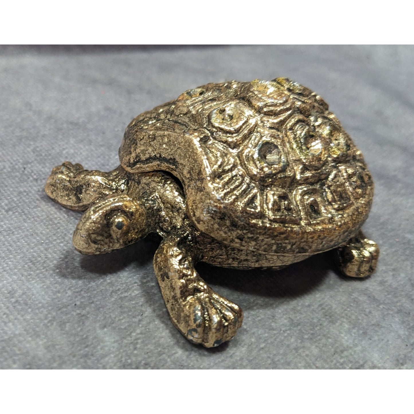Vintage Gold Tone Hinged Figural Turtle Trinket Box