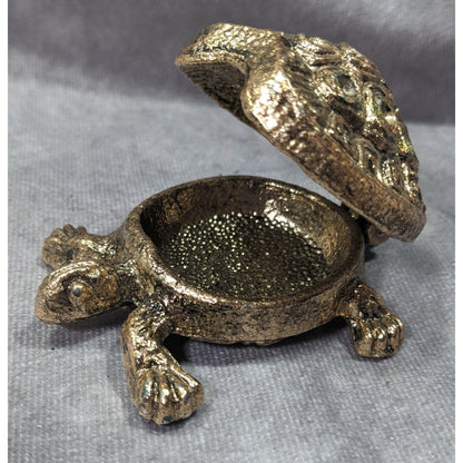 Vintage Gold Tone Hinged Figural Turtle Trinket Box