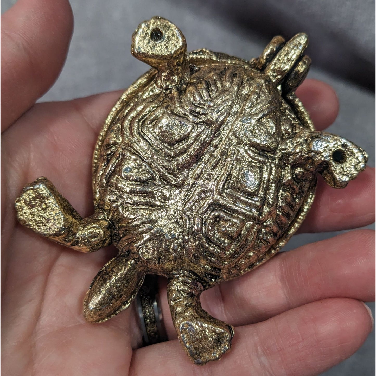 Vintage Gold Tone Hinged Figural Turtle Trinket Box