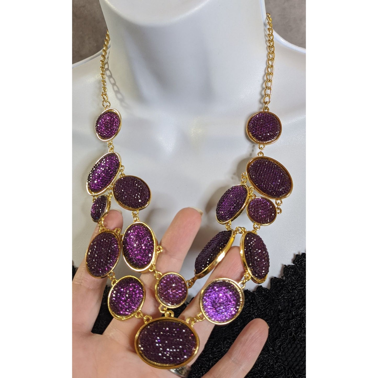 Purple Sparkle Jelly Gold-Tone Necklace