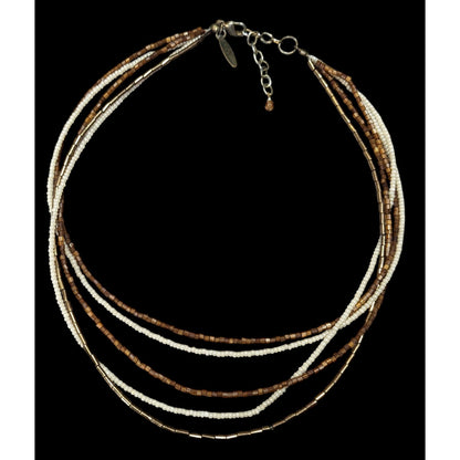 NY Earthy Glass Beaded Brown And White Layered Necklace