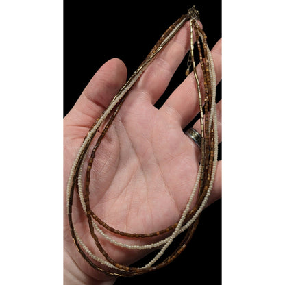 NY Earthy Glass Beaded Brown And White Layered Necklace