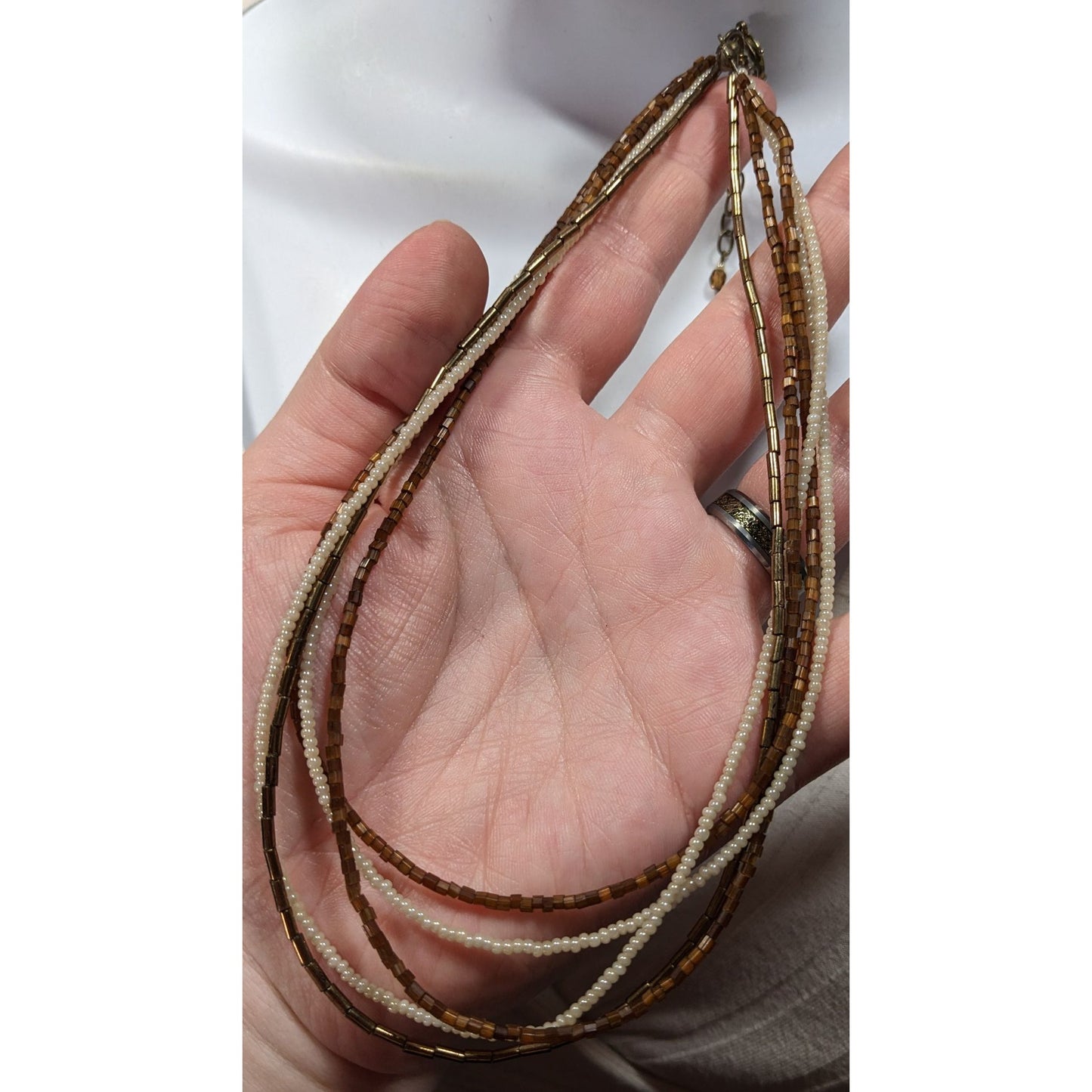 NY Earthy Glass Beaded Brown And White Layered Necklace