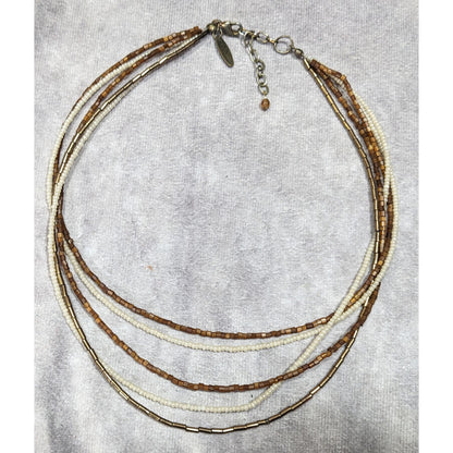 NY Earthy Glass Beaded Brown And White Layered Necklace