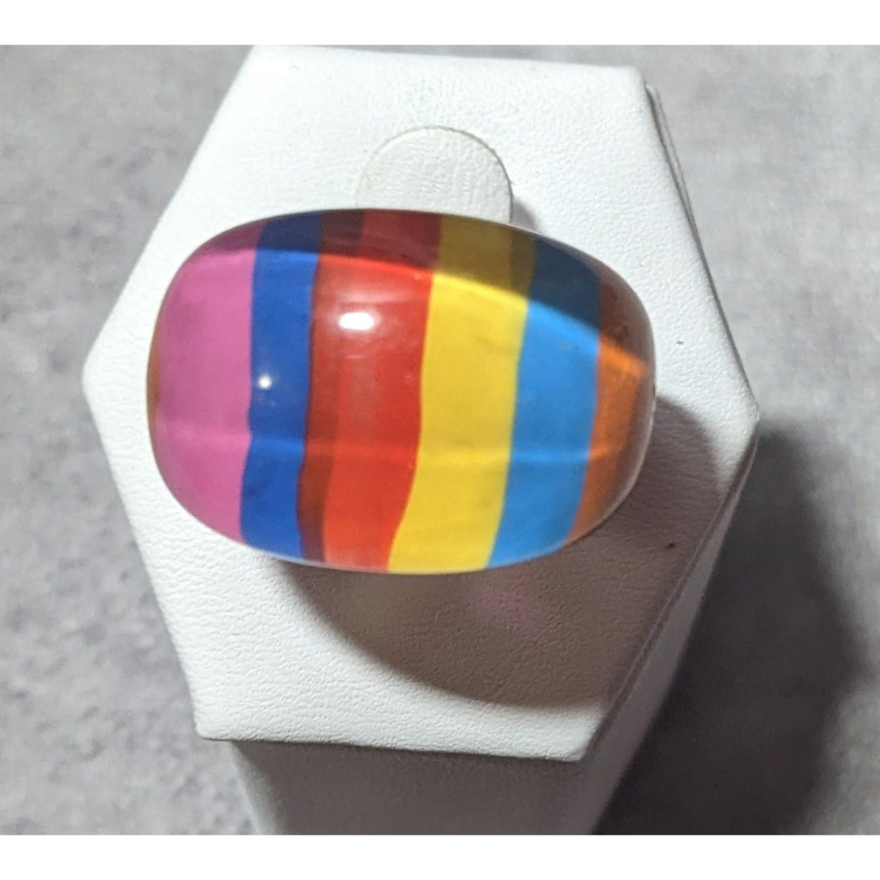 Chunky Retro Rainbow Candycore Striped Ring Size 8