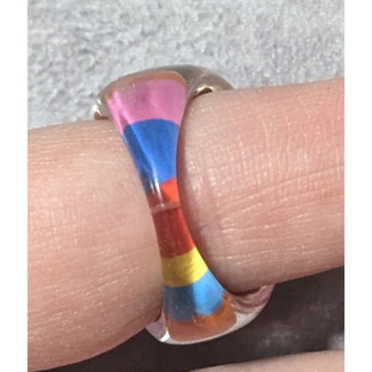 Chunky Retro Rainbow Candycore Striped Ring Size 8