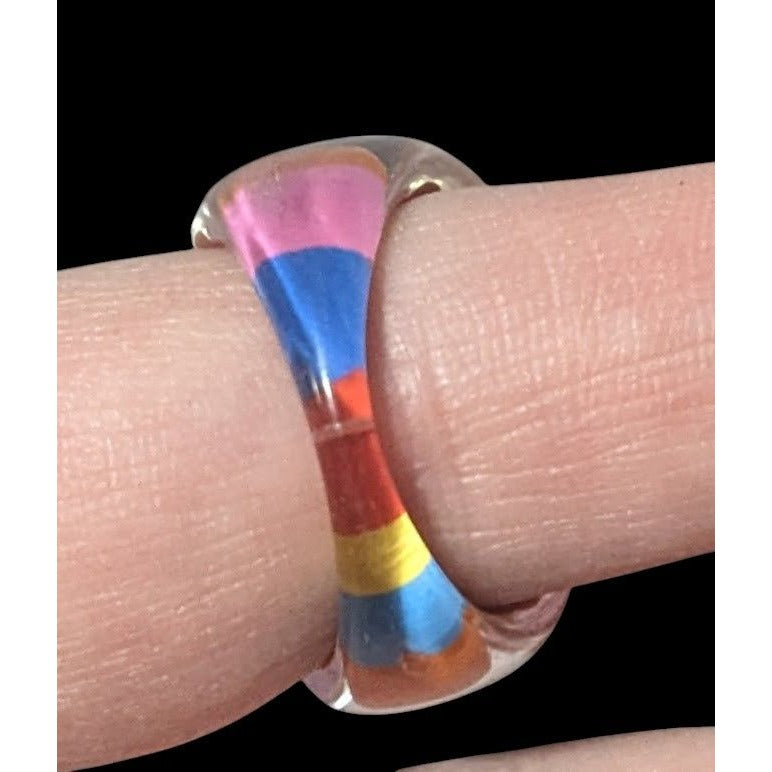 Chunky Retro Rainbow Candycore Striped Ring Size 8