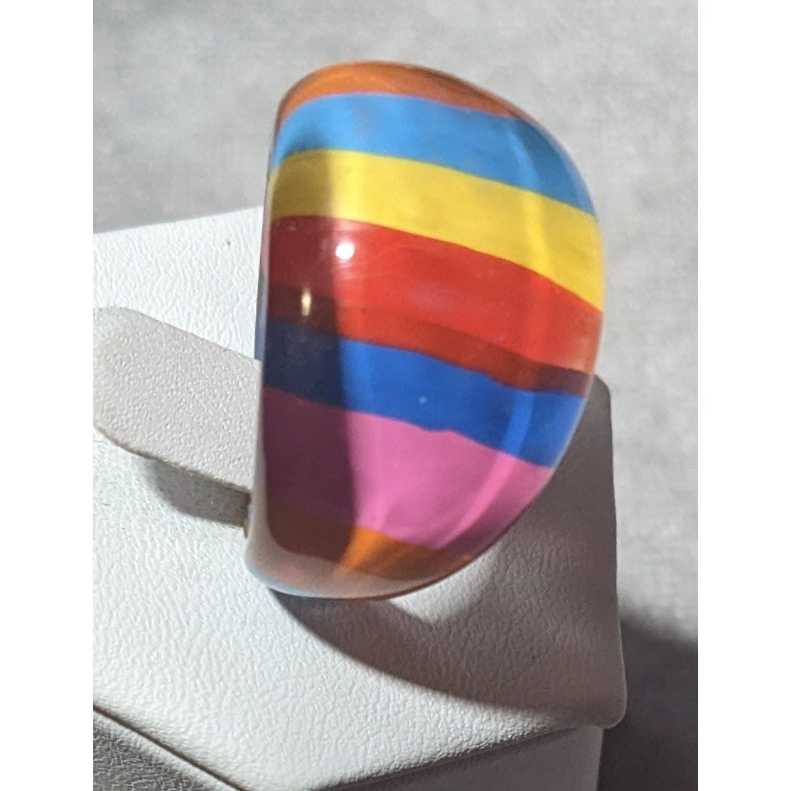 Chunky Retro Rainbow Candycore Striped Ring Size 8