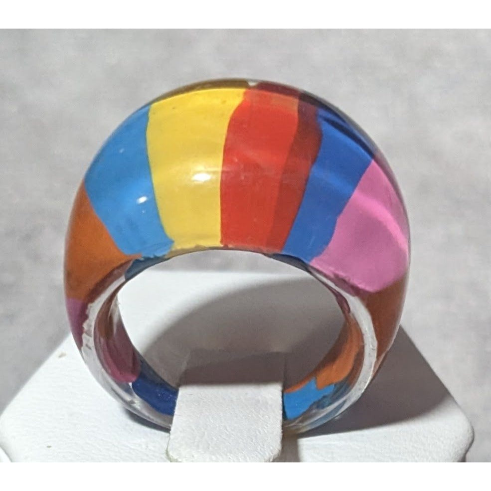 Chunky Retro Rainbow Candycore Striped Ring Size 8