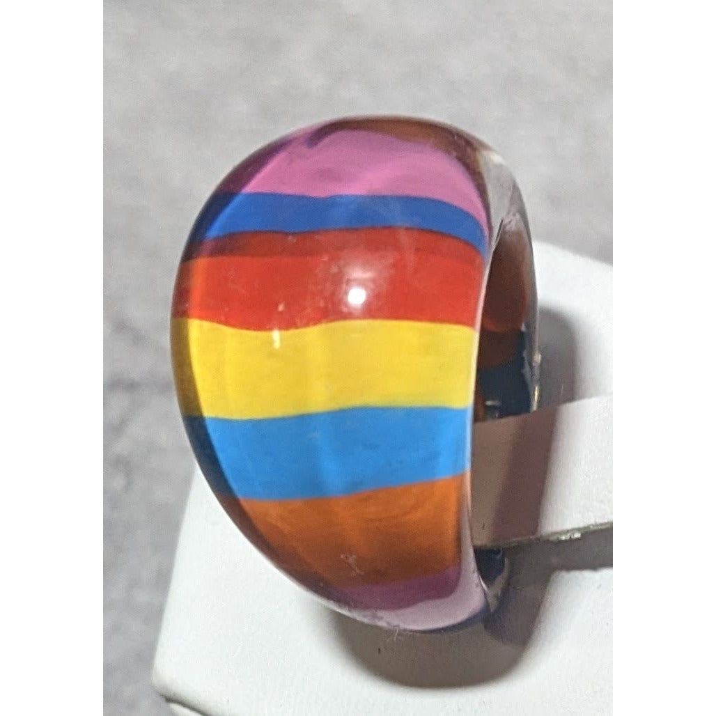 Chunky Retro Rainbow Candycore Striped Ring Size 8