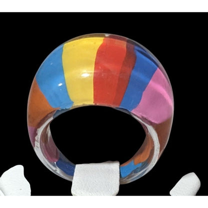 Chunky Retro Rainbow Candycore Striped Ring Size 8