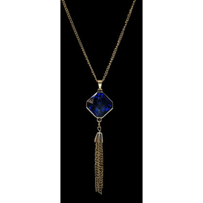 Vintage Art Deco Glam Sapphire Blue Faceted Crystal Tassel Necklace 23 Inch