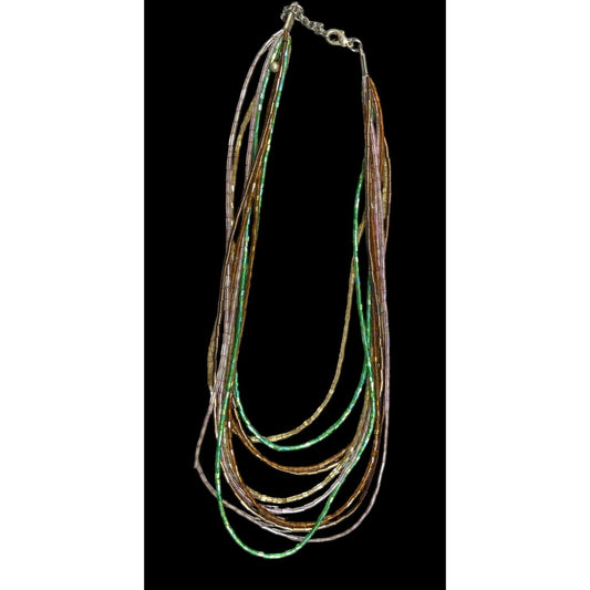 Vintage Earth Tone Glass Beaded Shimmer Multilayer Necklace