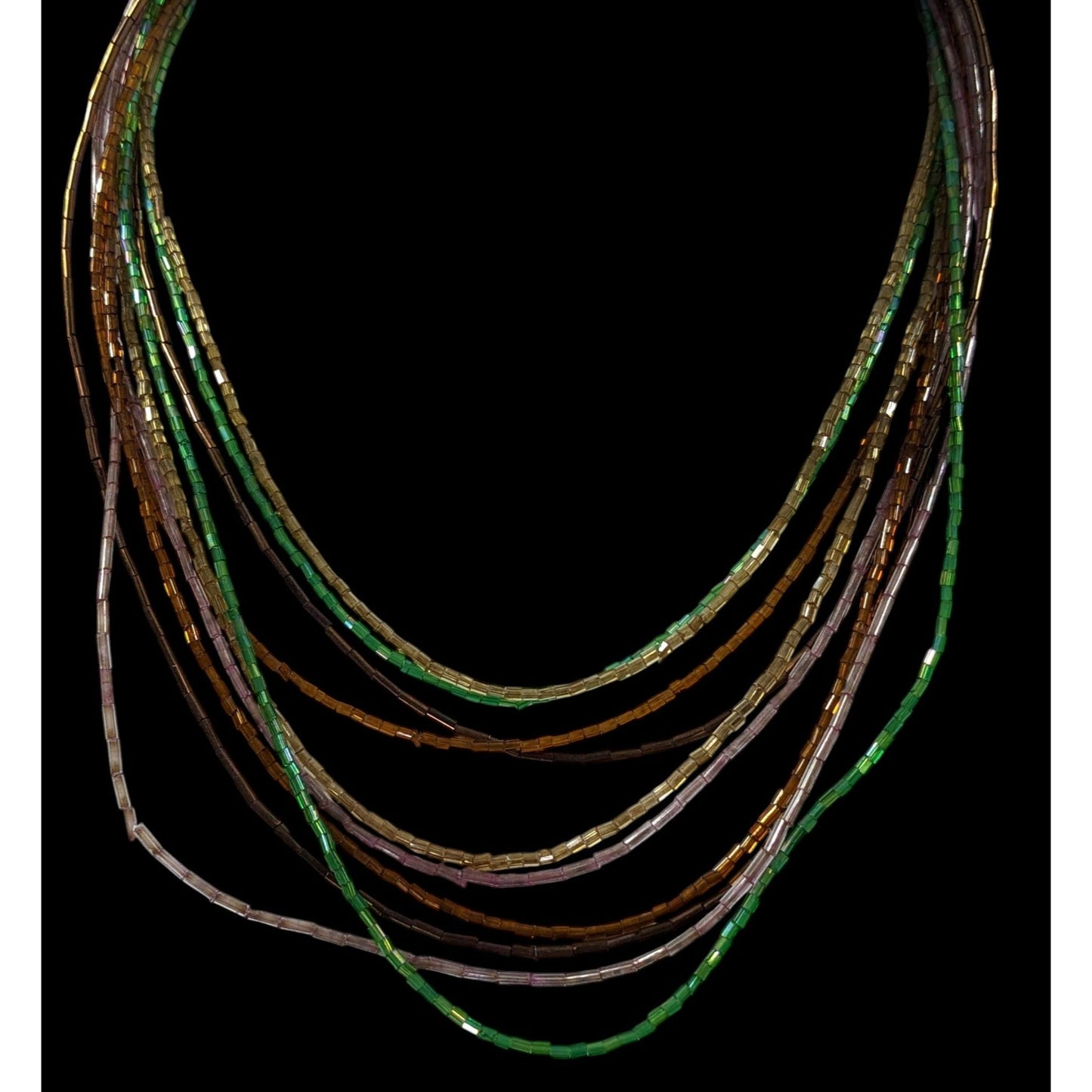 Vintage Earth Tone Glass Beaded Shimmer Multilayer Necklace