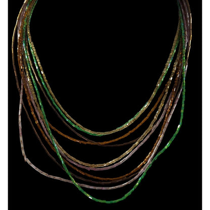 Vintage Earth Tone Glass Beaded Shimmer Multilayer Necklace