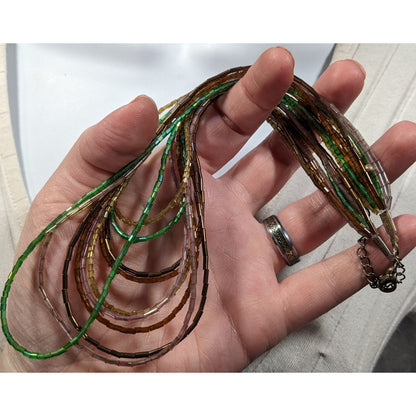 Vintage Earth Tone Glass Beaded Shimmer Multilayer Necklace