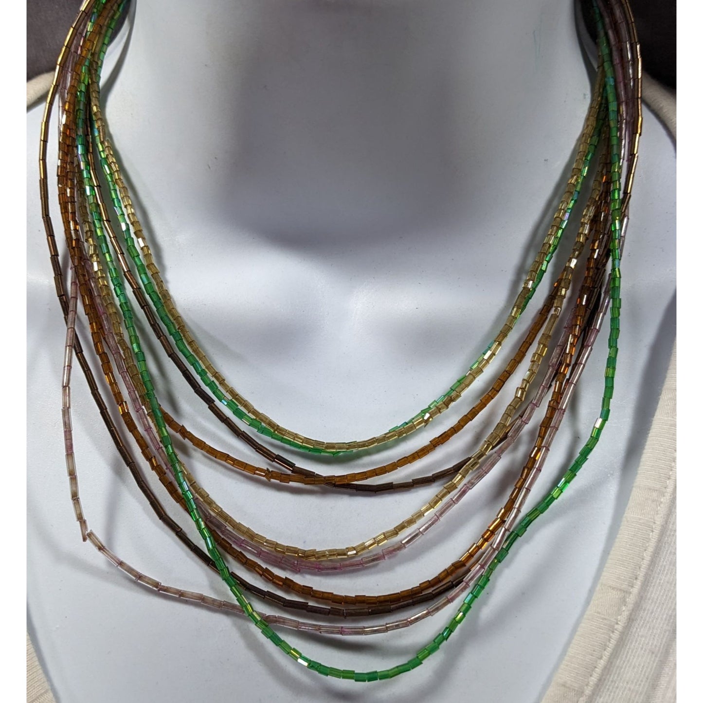 Vintage Earth Tone Glass Beaded Shimmer Multilayer Necklace