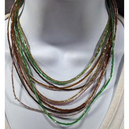 Vintage Earth Tone Glass Beaded Shimmer Multilayer Necklace