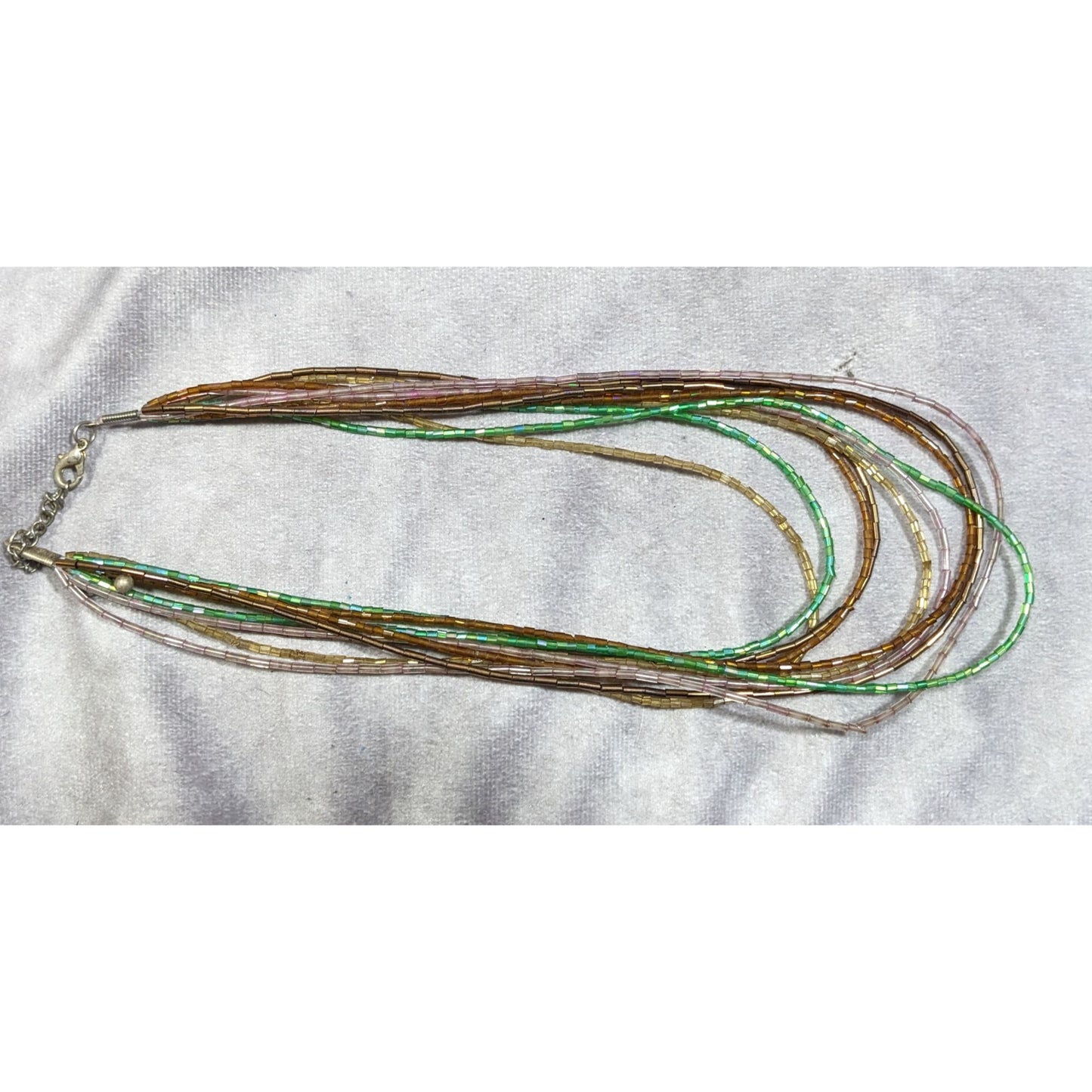 Vintage Earth Tone Glass Beaded Shimmer Multilayer Necklace