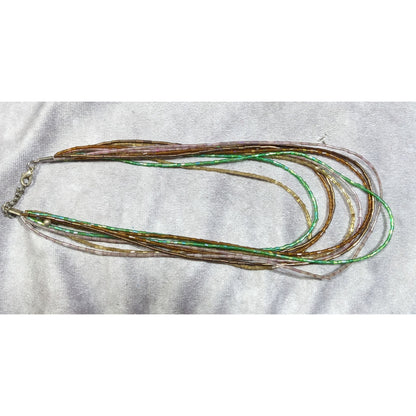 Vintage Earth Tone Glass Beaded Shimmer Multilayer Necklace