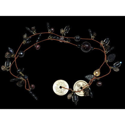 Handmade Glass Charm Wrap Necklace With Vintage Coin Accents