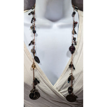 Handmade Glass Charm Wrap Necklace With Vintage Coin Accents