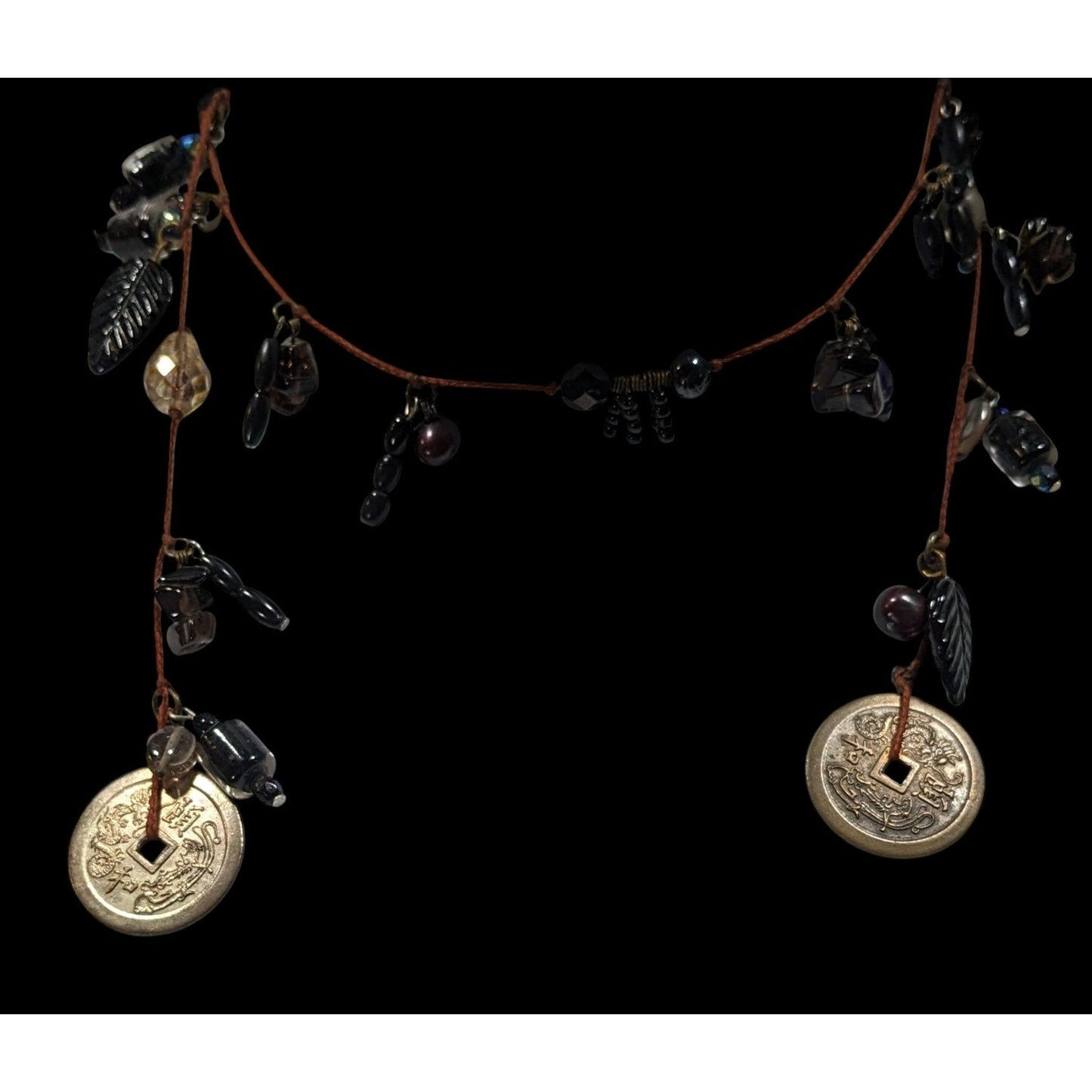 Handmade Glass Charm Wrap Necklace With Vintage Coin Accents