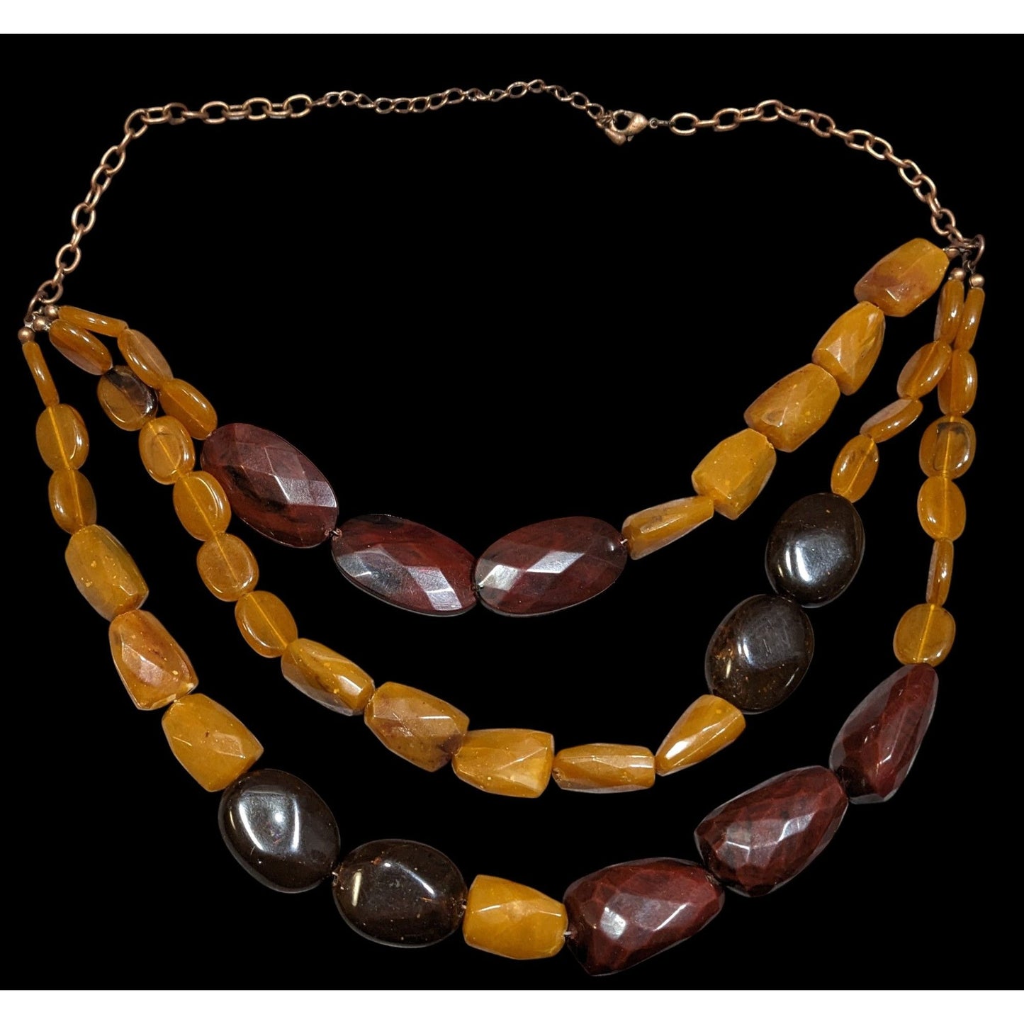 Vintage Retro Chunky Brown Acrylic Beaded Layered Necklace
