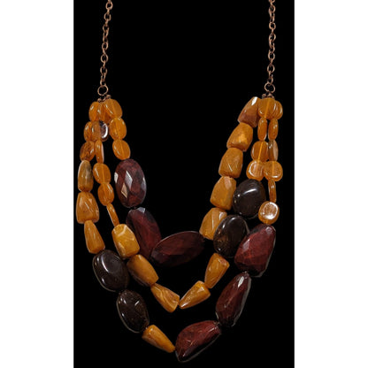 Vintage Retro Chunky Brown Acrylic Beaded Layered Necklace