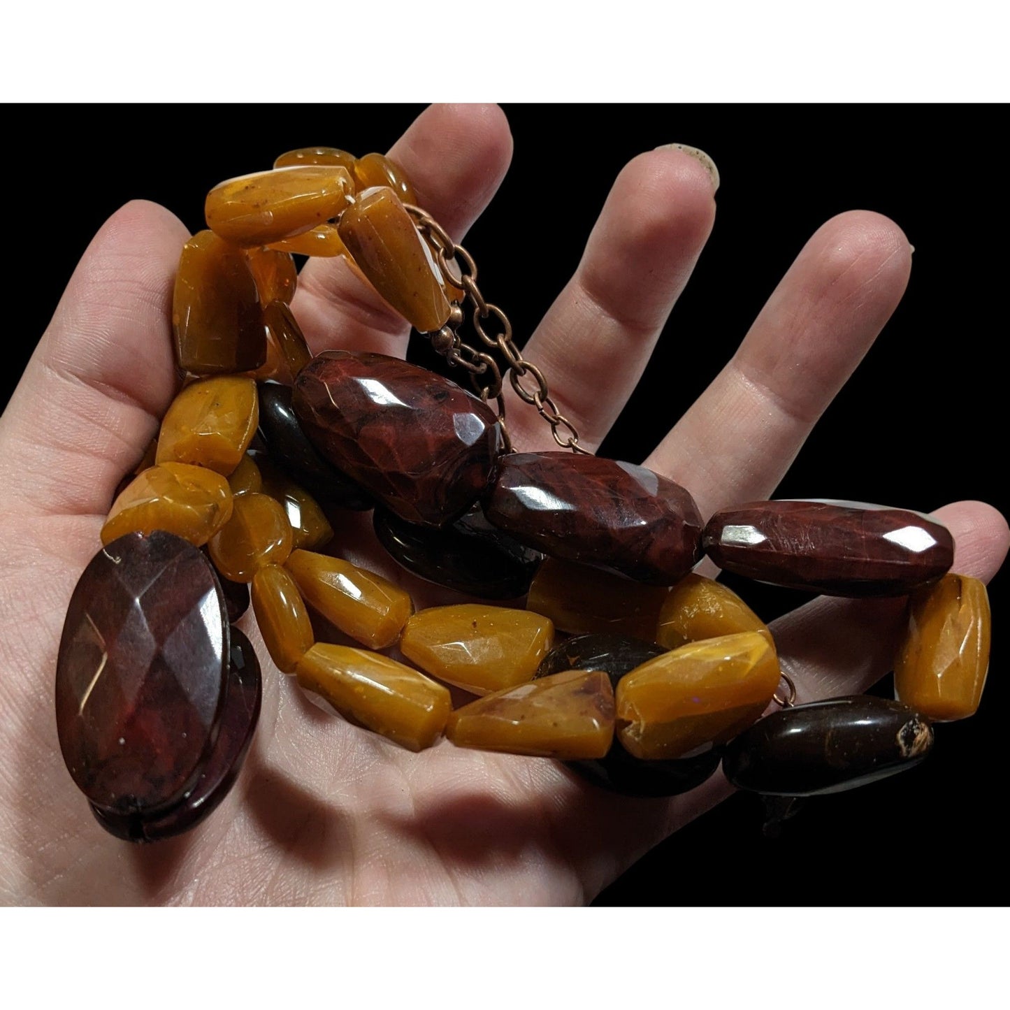 Vintage Retro Chunky Brown Acrylic Beaded Layered Necklace