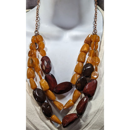 Vintage Retro Chunky Brown Acrylic Beaded Layered Necklace