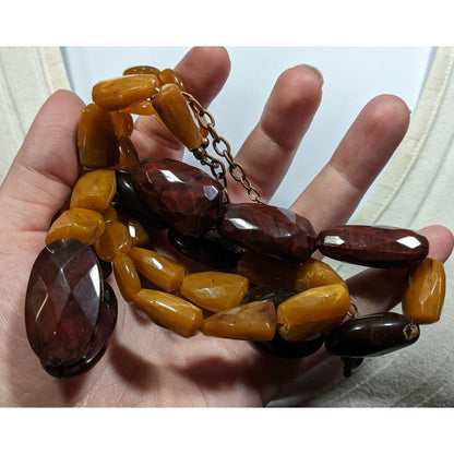 Vintage Retro Chunky Brown Acrylic Beaded Layered Necklace