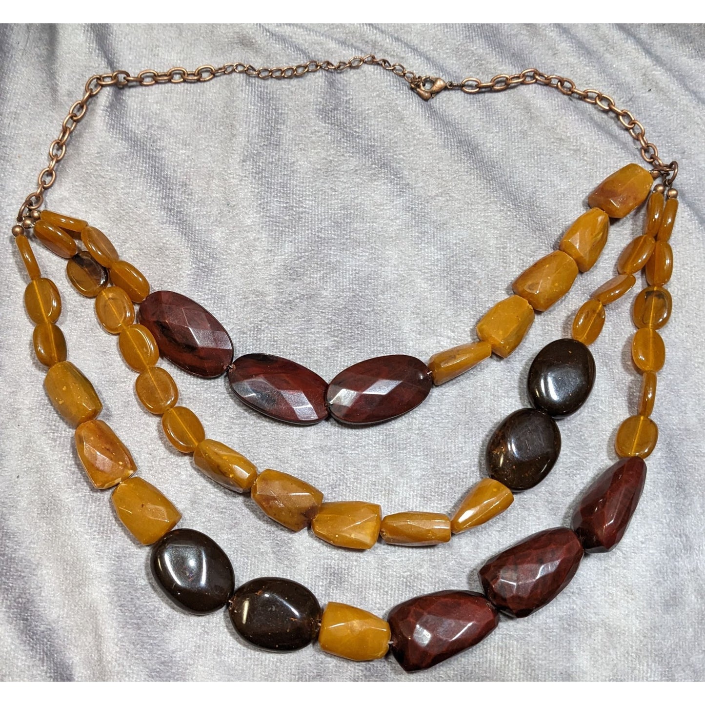 Vintage Retro Chunky Brown Acrylic Beaded Layered Necklace