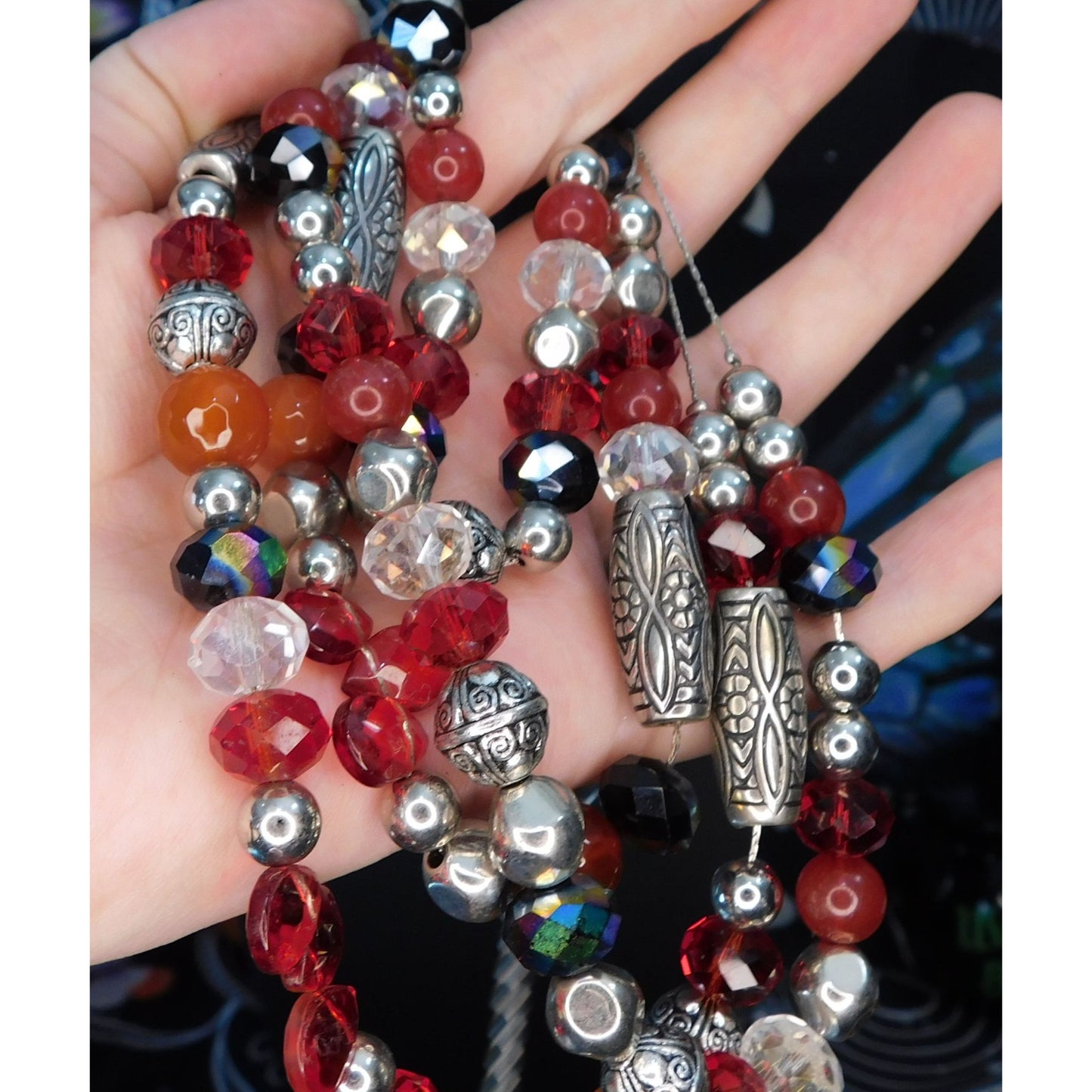 Multilayer Glass And Metal Beaded Layered Necklace