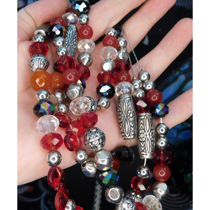 Multilayer Glass And Metal Beaded Layered Necklace