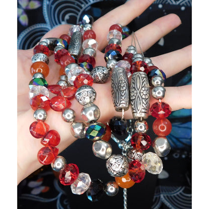 Multilayer Glass And Metal Beaded Layered Necklace