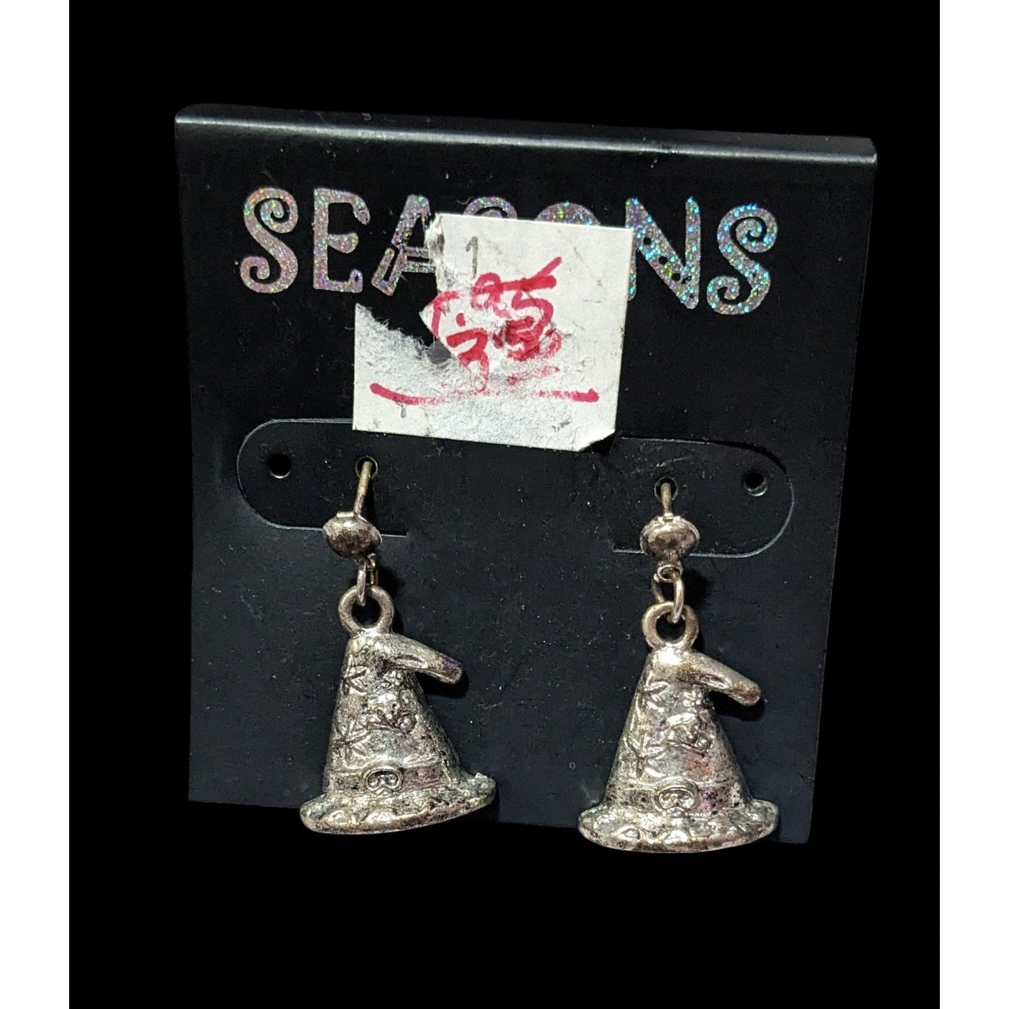 Seasons Silver Tone Wizard Hat Dangle Earrings