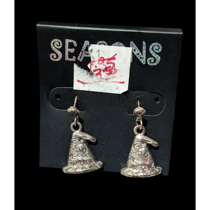 Seasons Silver Tone Wizard Hat Dangle Earrings