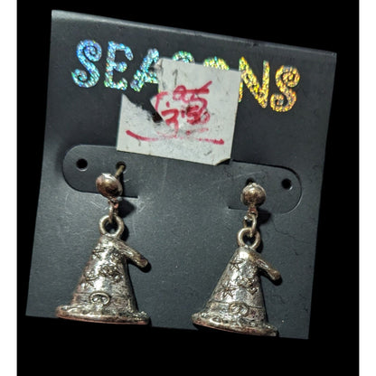 Seasons Silver Tone Wizard Hat Dangle Earrings