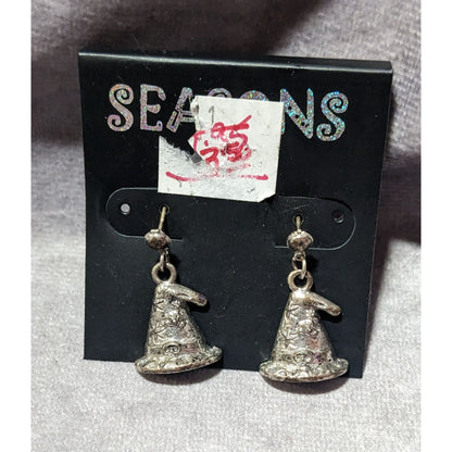 Seasons Silver Tone Wizard Hat Dangle Earrings