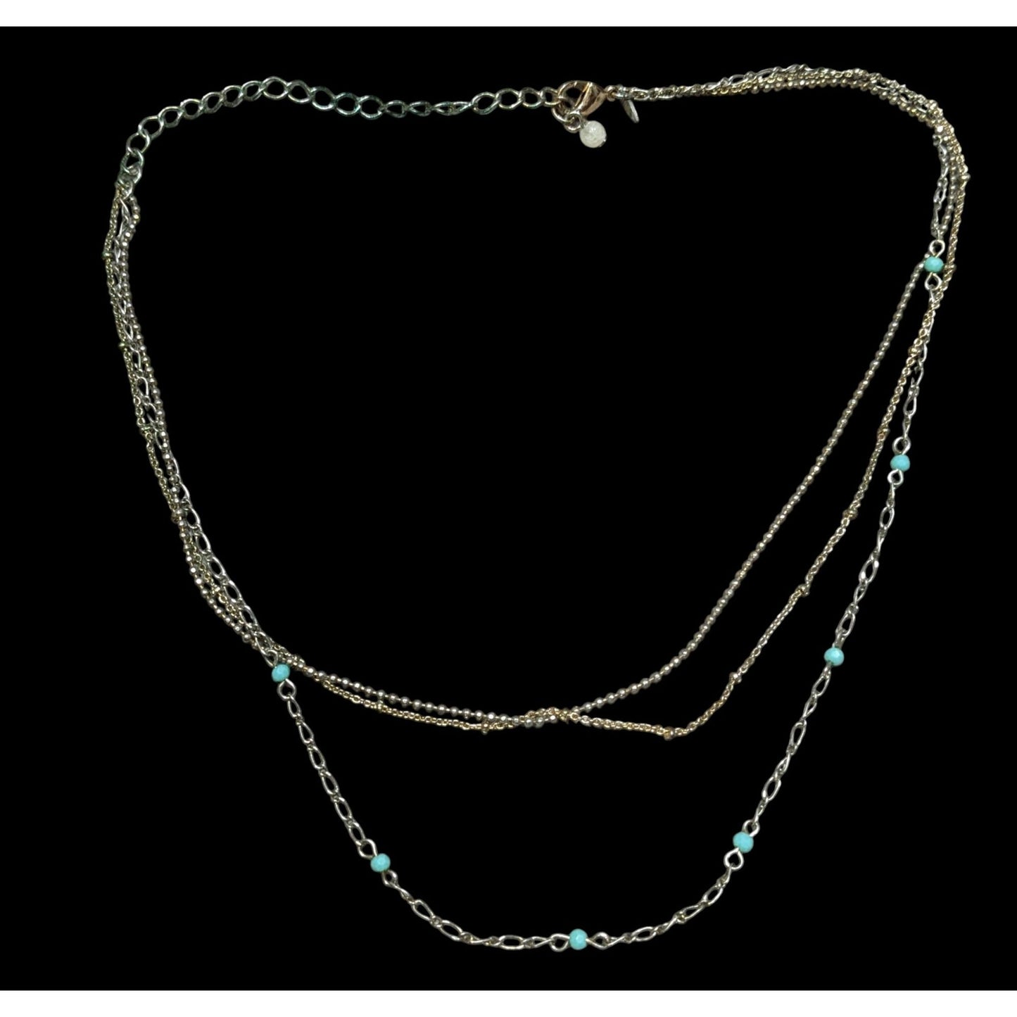 Vintage Avon Layered Turquoise Accent Delicate Multi Chain Boho Necklace