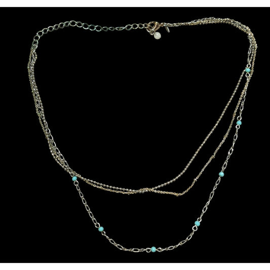 Vintage Avon Layered Turquoise Accent Delicate Multi Chain Boho Necklace