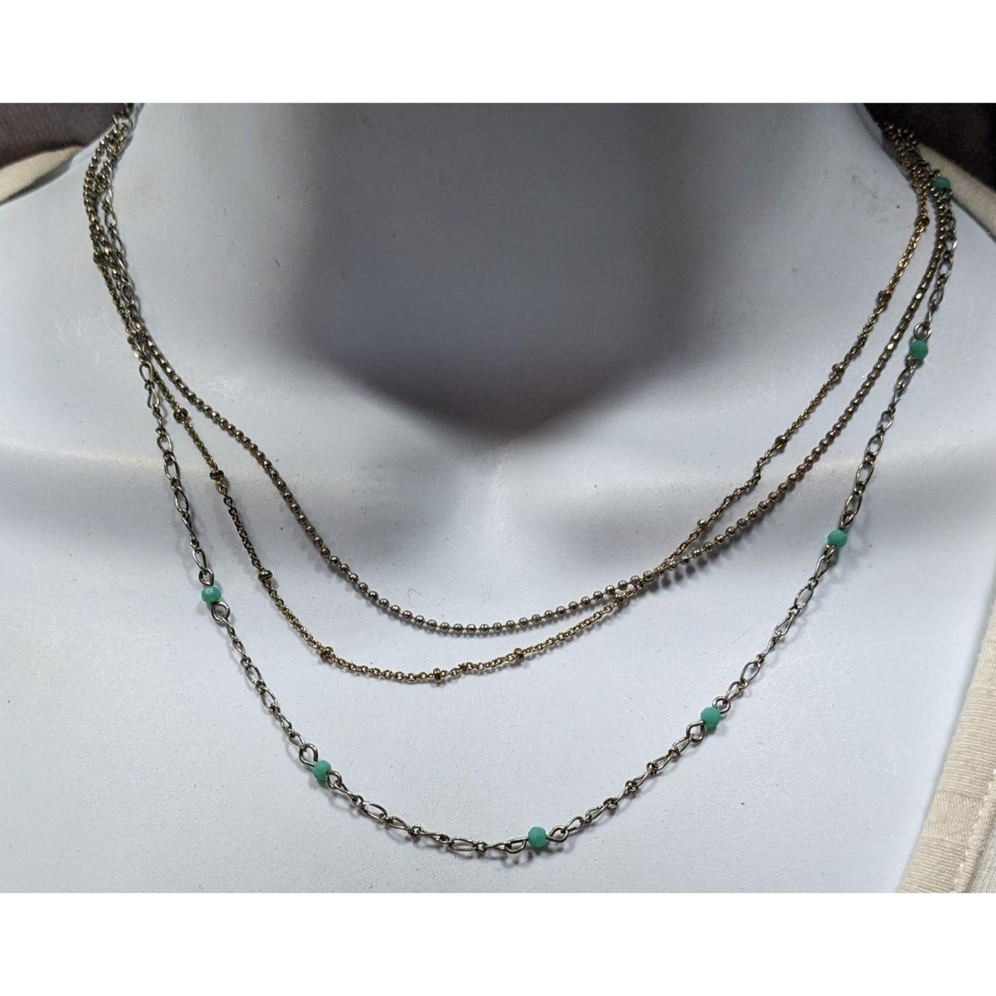 Vintage Avon Layered Turquoise Accent Delicate Multi Chain Boho Necklace