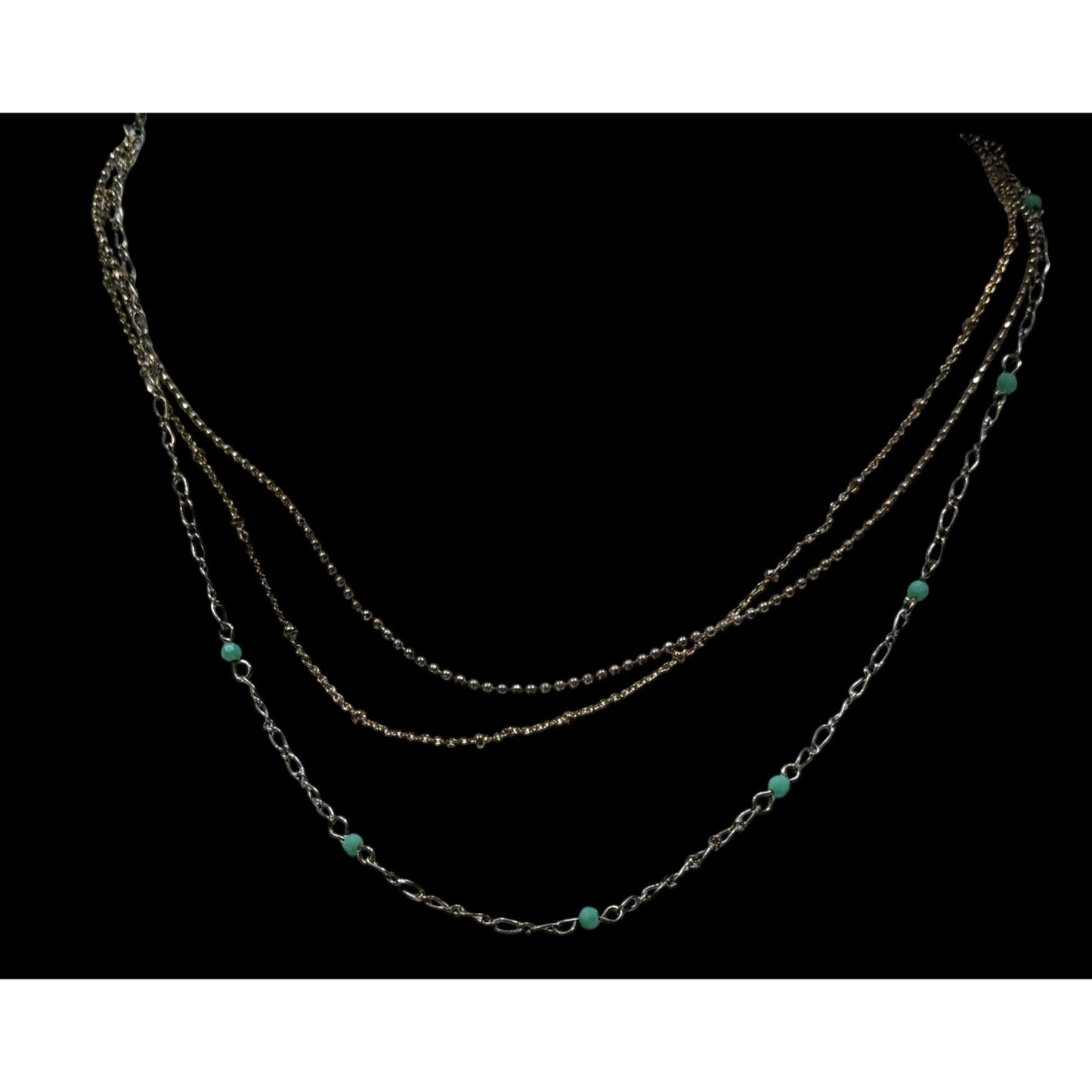 Vintage Avon Layered Turquoise Accent Delicate Multi Chain Boho Necklace