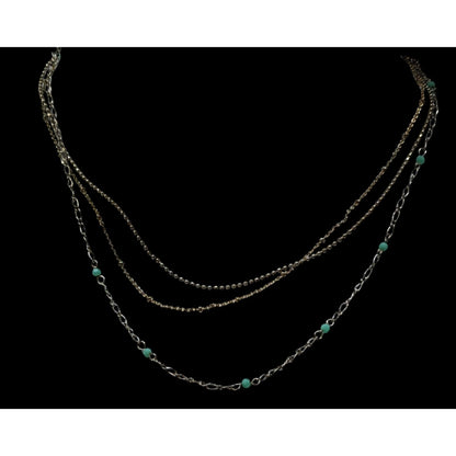 Vintage Avon Layered Turquoise Accent Delicate Multi Chain Boho Necklace