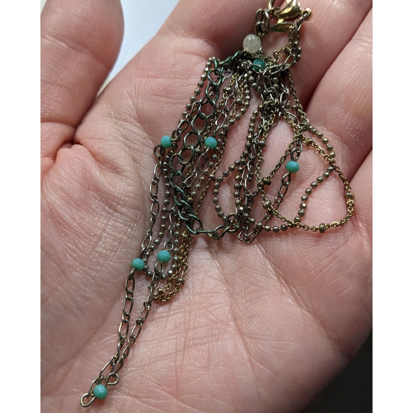 Vintage Avon Layered Turquoise Accent Delicate Multi Chain Boho Necklace
