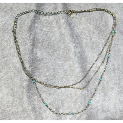 Vintage Avon Layered Turquoise Accent Delicate Multi Chain Boho Necklace