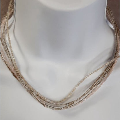 Casual Neutral Tone Glass Beaded Layered Necklace